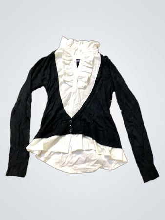 JUST WOMAN Schwarzes und Weißes Rüschenschicht Langarmshirt