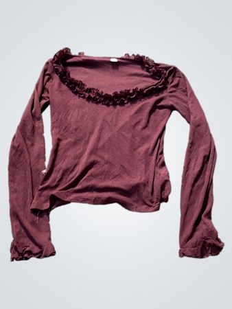 Maroon Rüschenshirt mit langen Ärmeln