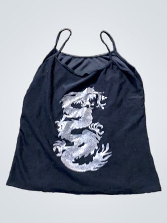 Schwarze Spaghettiträgershirt mit Drachenmotif