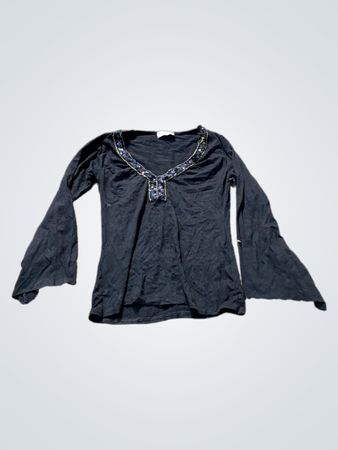 CALYNEX PARIS Schwarzes Langarm-Top mit Verzierungen und V-Ausschnitt