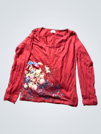 Via 28 Rotes Langarmshirt mit floralem Design