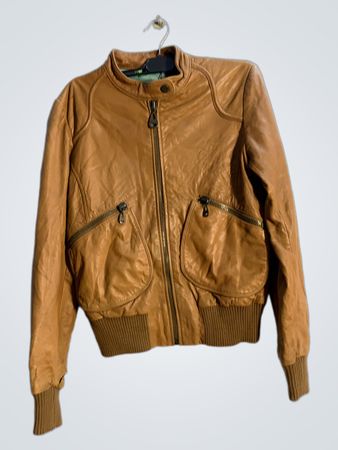 Brown Leather Bomber Jacket