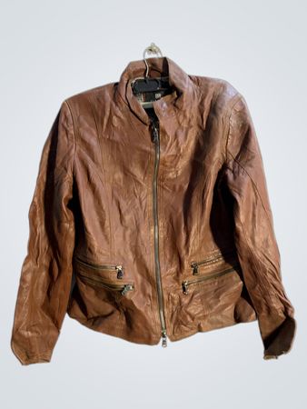 Gizia Leather Brown Biker Jacket