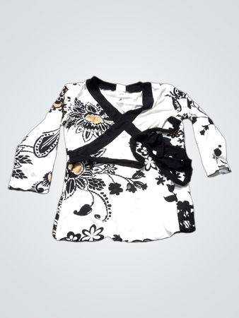 Schwarz-weiße kimonoartige Bluse mit floralen Druck