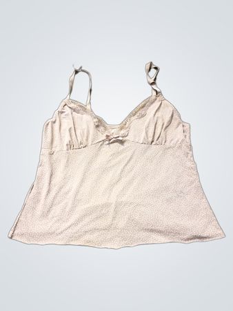 Leicht rosa gepunktetes Cami-Top mit Spitzenbesatz