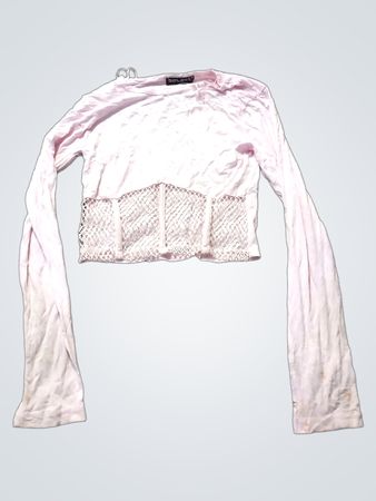 WÄHLEN Sie das pinkfarbene, langärmlige Cropped Top mit Netzdetails