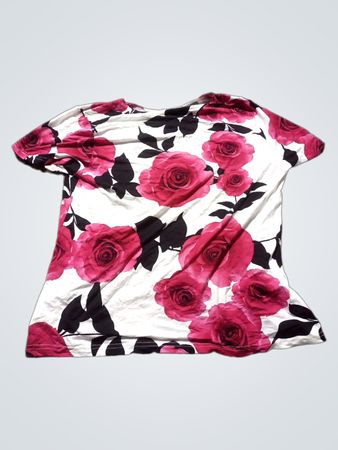 Weißes T-Shirt mit pinken Rosenprint