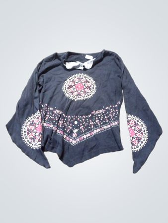 Dunkelblaues Langarmshirt mit Mandala- und Blumenmuster