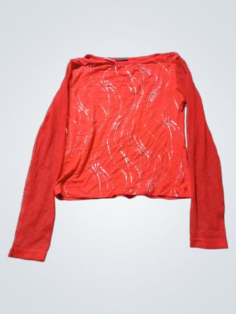 ANGIE rotes Langarmshirt mit Wirbelmuster