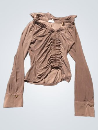 Raffung V-Ausschnitt Langarmshirt