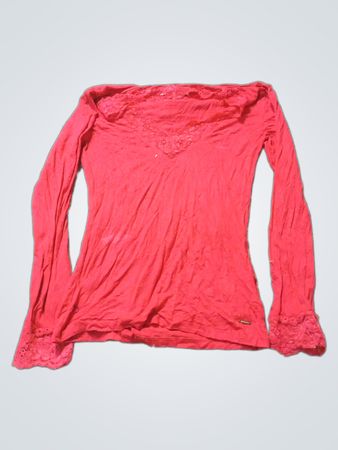 Morgan De Toi Roter Spitzenbesatz Langarmshirt