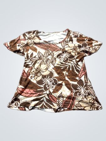 Braunes und weißes Blumenmuster T-Shirt