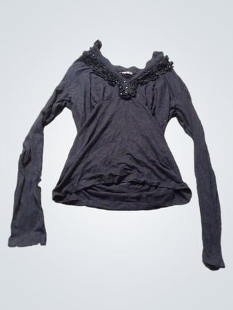 ZENTEX Schwarzes Langarm-Top mit Spitzen-Detail