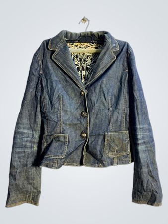 Blue Denim Blazer with Patterned Lining