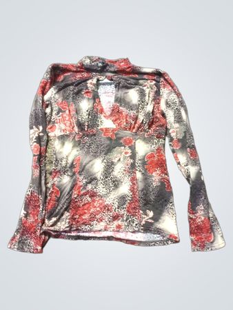 Langarm-Raffung-Blumenmuster-Oberteil
