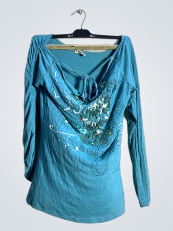 Metrofive Blue Langarm-Top mit Pailletten und Bindeband