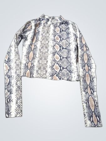 Langarm-Schlangenprint-Cropped-Top
