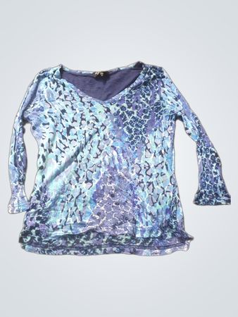 Ly Ritchie Blau und Lila Tierdruck V-Ausschnitt Top