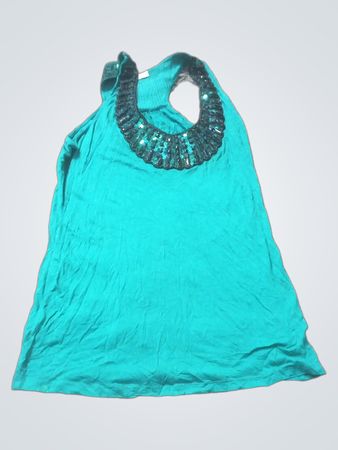 Türkises Tanktop mit Pailletten-Ausschnitt