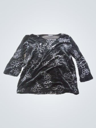 BARISAL Black Velvet Floral Print Langarmoberteil