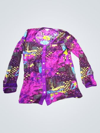 Michele Hope Collection Lila Abstrakter Druck Knopf-Überzieh-Cardigan