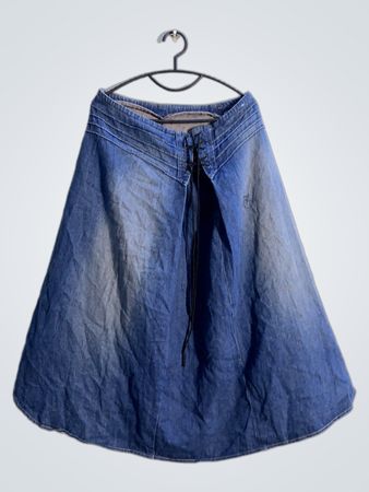 Denim A-Linien Midi-Rock mit Schnürung vorne