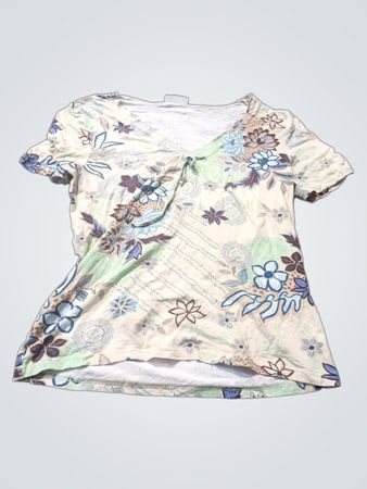 Blumenmuster V-Ausschnitt T-Shirt
