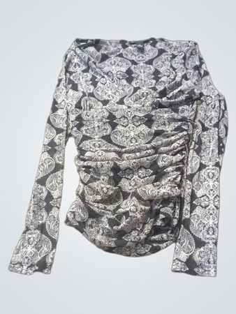 Langärmliges gerafftes Oberteil mit Paisleymuster