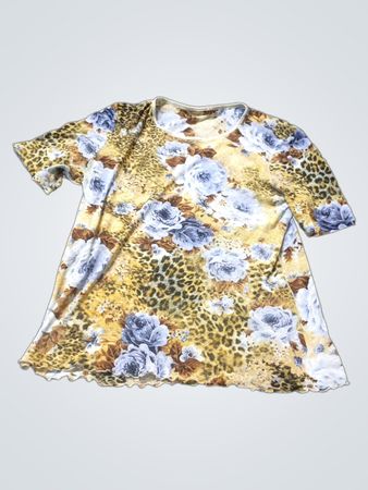 Frauen Blumen- und Leopardenmuster Oberteil