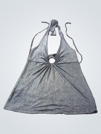 Top halter en paillettes argentées