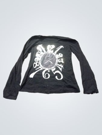 Schwarzes Langarmshirt mit Uhren-Grafik