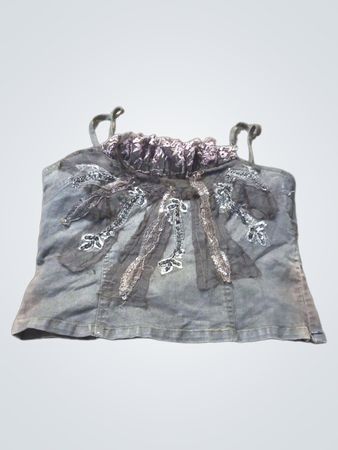 Denim Cami Top mit verzierten Ausschnitt