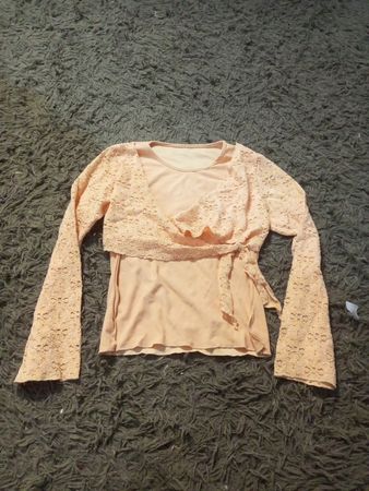 Pfirsich-Spitzen-Glockenärmel-Cropped-Bolero-Top
