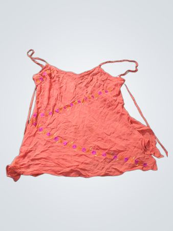 Coral Camisole with Floral Embroidery