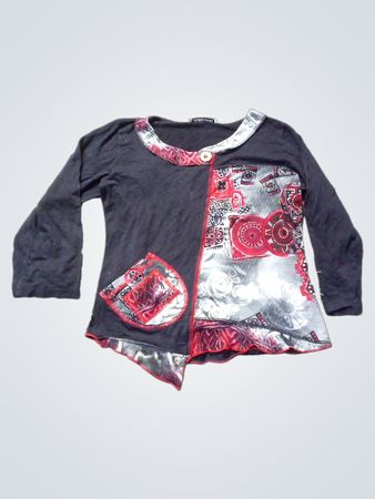 Top à manches longues noir Christine Laure avec panneau à motifs