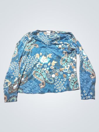 BIAGGINI Long Sleeve V-Neck Blue Paisley Print Top