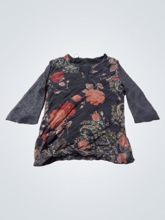 Damen Schwarzes Blumendruck-Oberteil