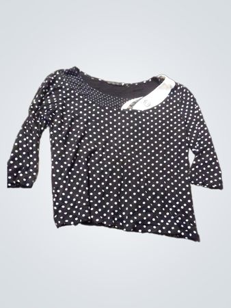 Schwarzes und weißes Polka-Dot-Oberteil mit weißem Kragen-Detail