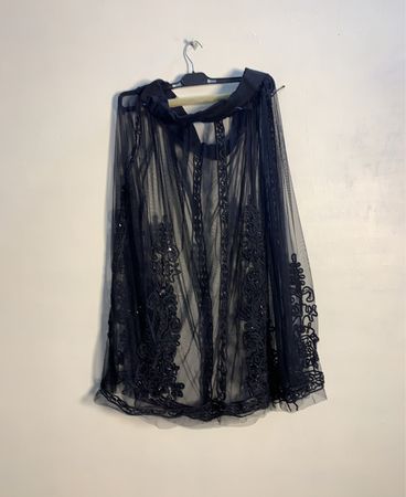 Black Sheer Lace Embellished Cape