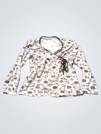 Top enveloppant à manches longues imprimé floral blanc