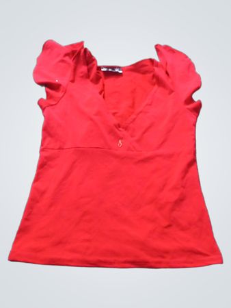 NEUES PARIS Rotes V-Ausschnitt-Top
