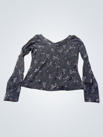 Black long-sleeved shirt with a floral pattern