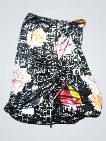 Black and white graffiti print ruched dress
