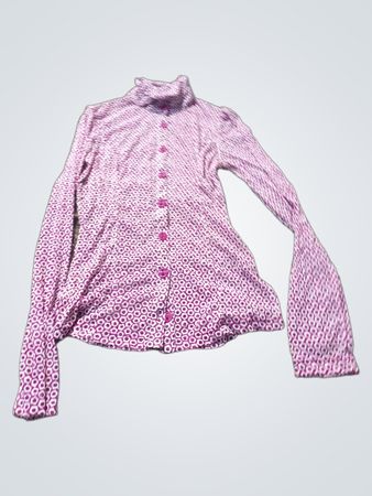 Pink and white patterned turtleneck shirt with buttons