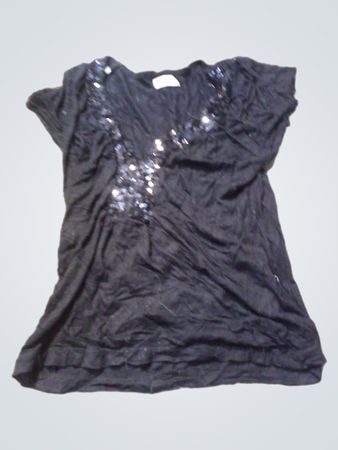 ONLY Schwarzes Pailletten V-Ausschnitt T-Shirt
