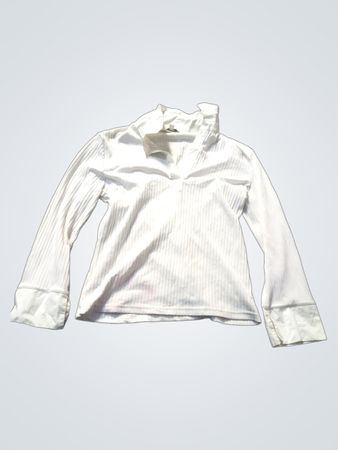 Weiße gerippte Bluse mit Kragen