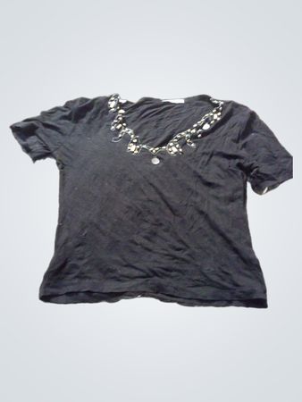 Black V-Neck T-Shirt with Embellishments