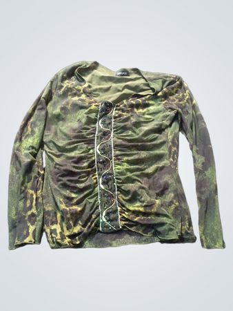 APANAGE Damen Langarm Grüner Leopardenmuster Raffung Top