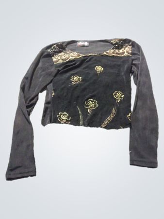 Angella Paris Schwarzes Langarmoberteil mit floralen Verzierungen