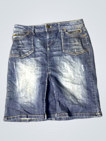 CAMATEU Damen Blaue Jeans Midi Rock mit Frontschlitz